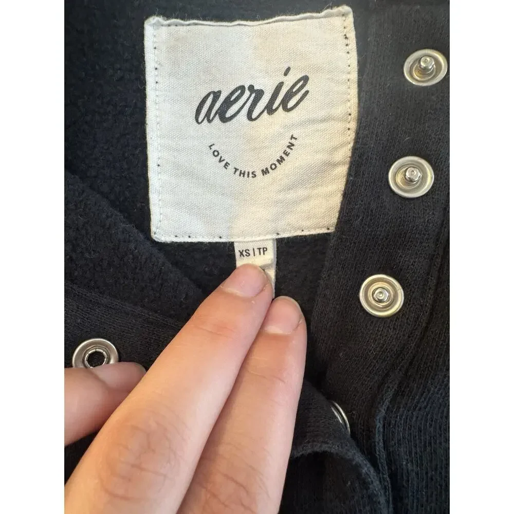 Aerie Quarter Snap Sweatshirt Oversized Black Henley Women's XS Loungewear
